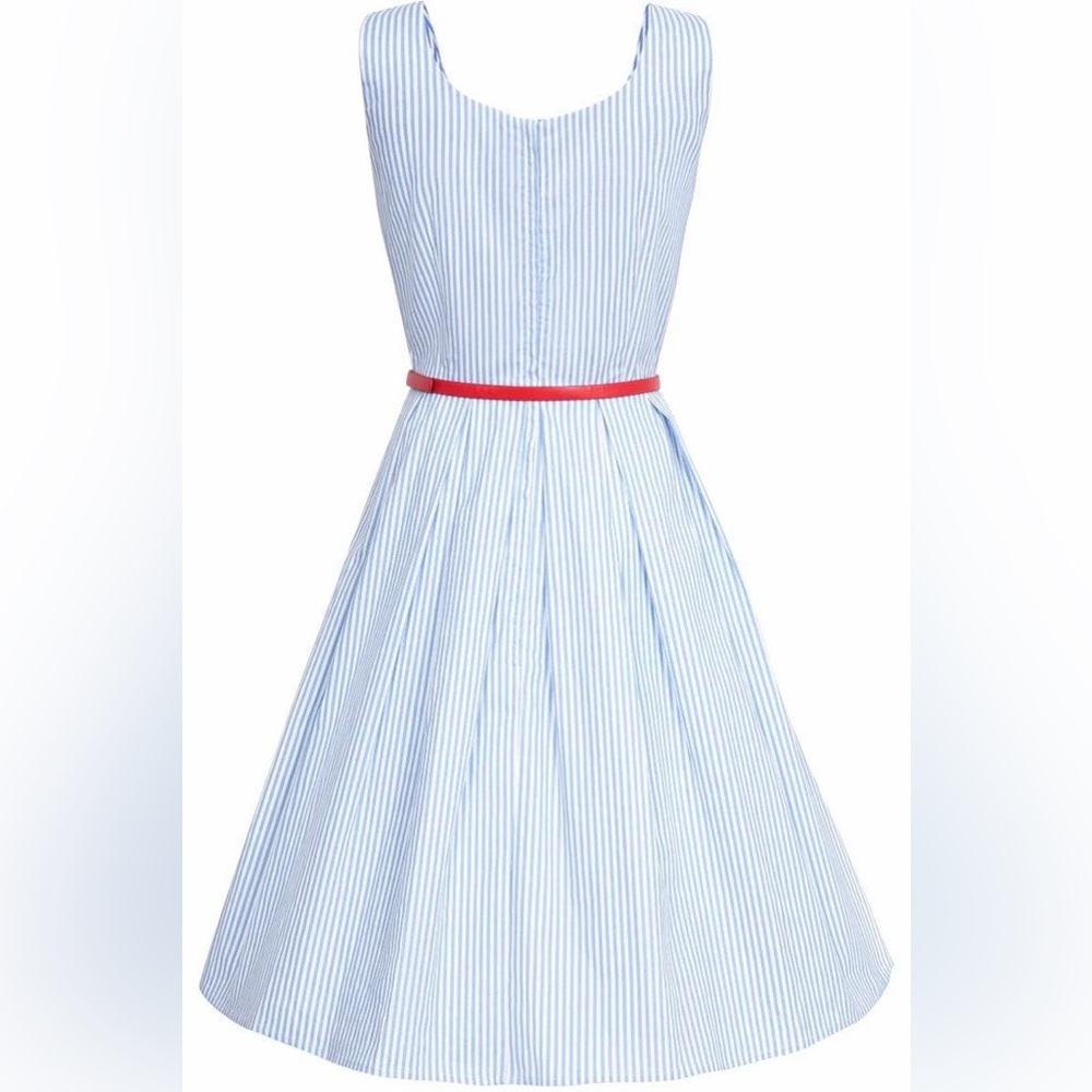 Dolly and Dotty Amanda Blue Pinstriped Cotton Swing Dress - Picture 3 of 11